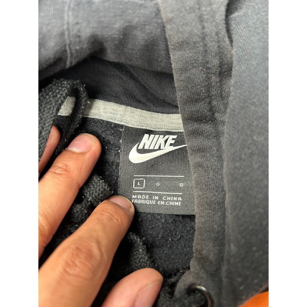 Nike Mens Large Black Orange Box Logo Pullover Hoodie Sweatshirt Distressed - Picture 3 of 12